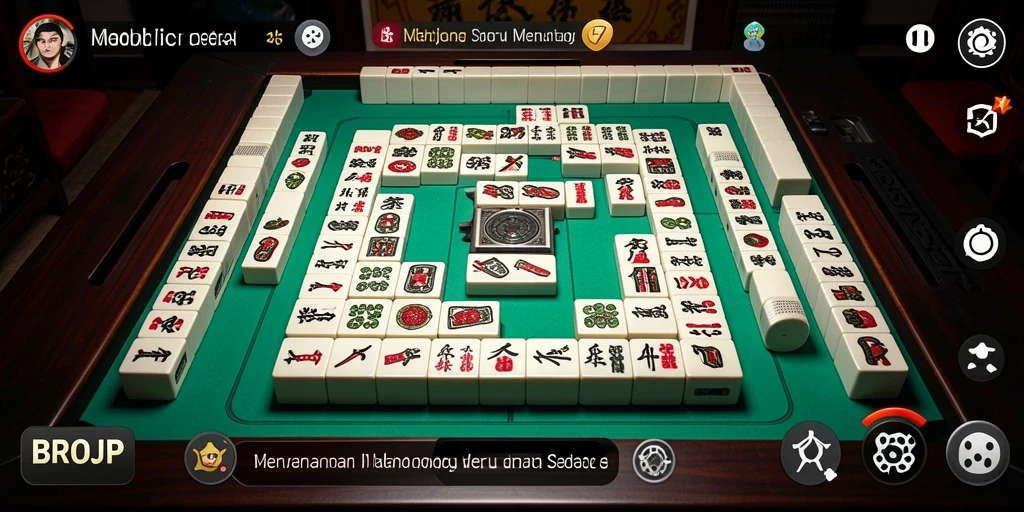 Tampilan menarik gameplay Mahjong di BROJP dengan ubin berwarna-warni.