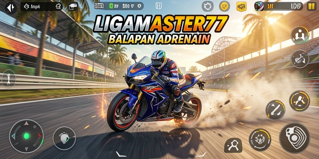 Tampilan gameplay <strong>LIGAMASTER77</strong> yang mendebarkan dalam balapan motor.