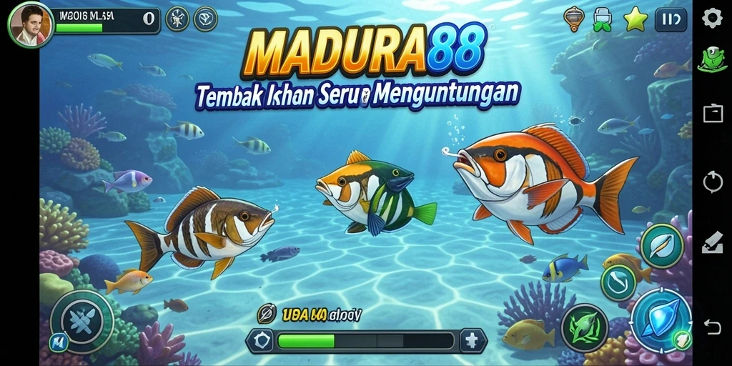Screenshot gameplay <strong>MADURA88</strong> menunjukkan aksi menembak ikan yang seru.