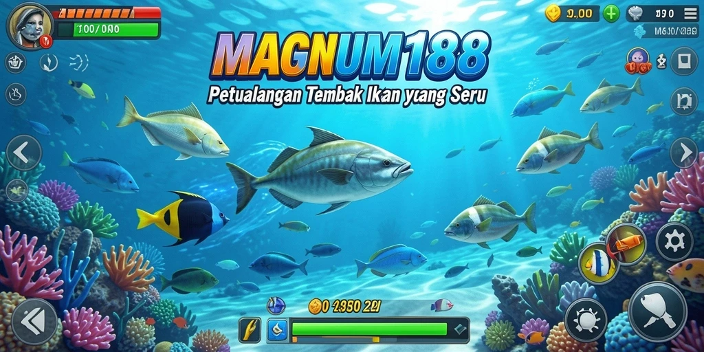 Screenshot gameplay MAGNUM188 menampilkan momen menembak ikan yang mengasyikkan.