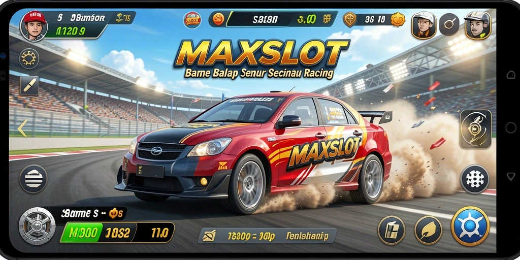 Tampilan gameplay menarik dari MAXSLOT dengan aksi balap yang seru.