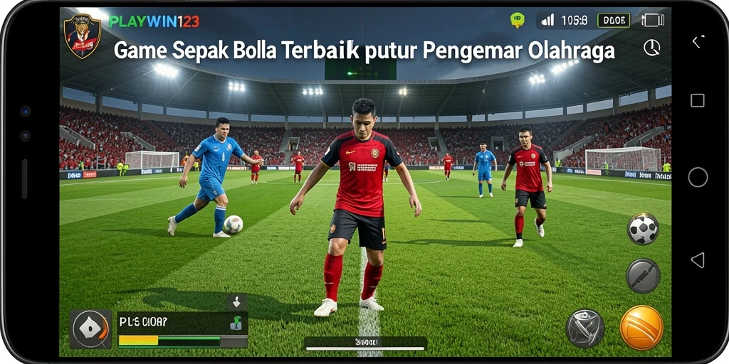 Screenshot utama PLAYWIN123 menampilkan aksi seru di lapangan sepak bola.